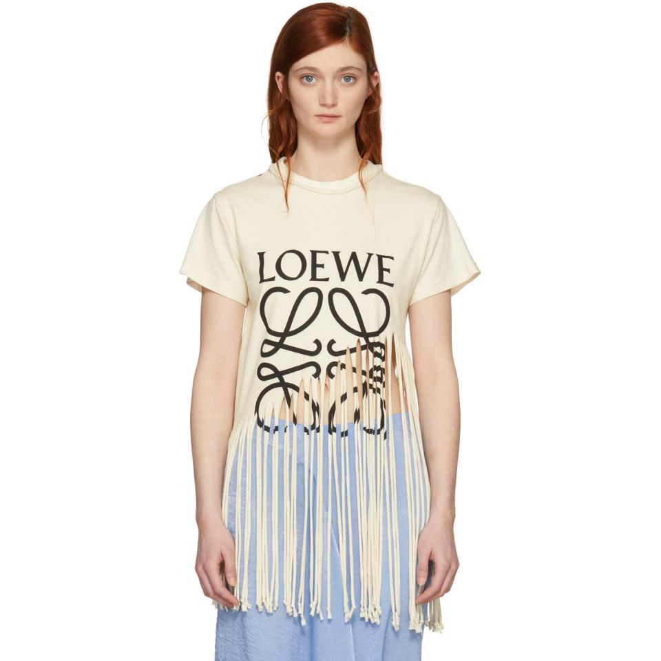 Loewe Cotton Beige Fringe T-shirt in 