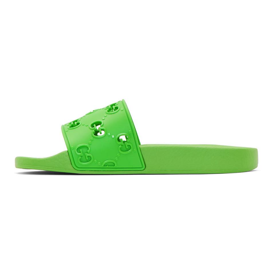 Gucci Rubber Green Pursuit GG Pool Slides for Men - Lyst