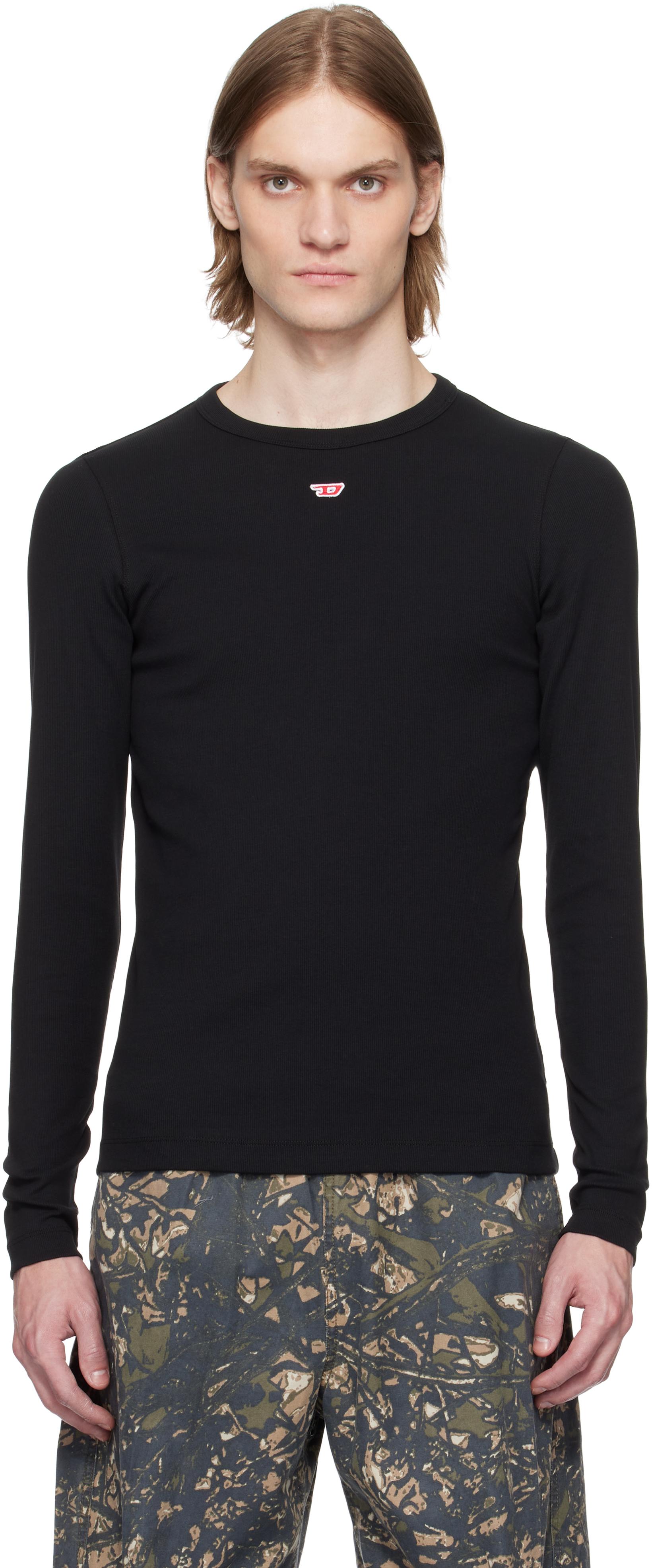 【関税込み】Diesel ブラック D-Ribber-Ls-N Tシャツ Men's Long-sleeve T-shirt with D patch | Black | Diesel