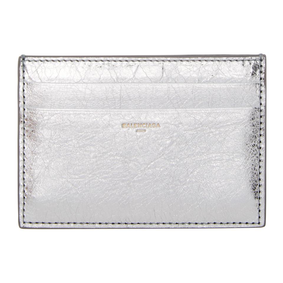 Balenciaga Leather Silver Metallic Card Holder - Lyst