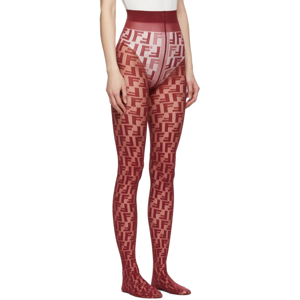 Fendi Synthetic Burgundy Forever Tights 
