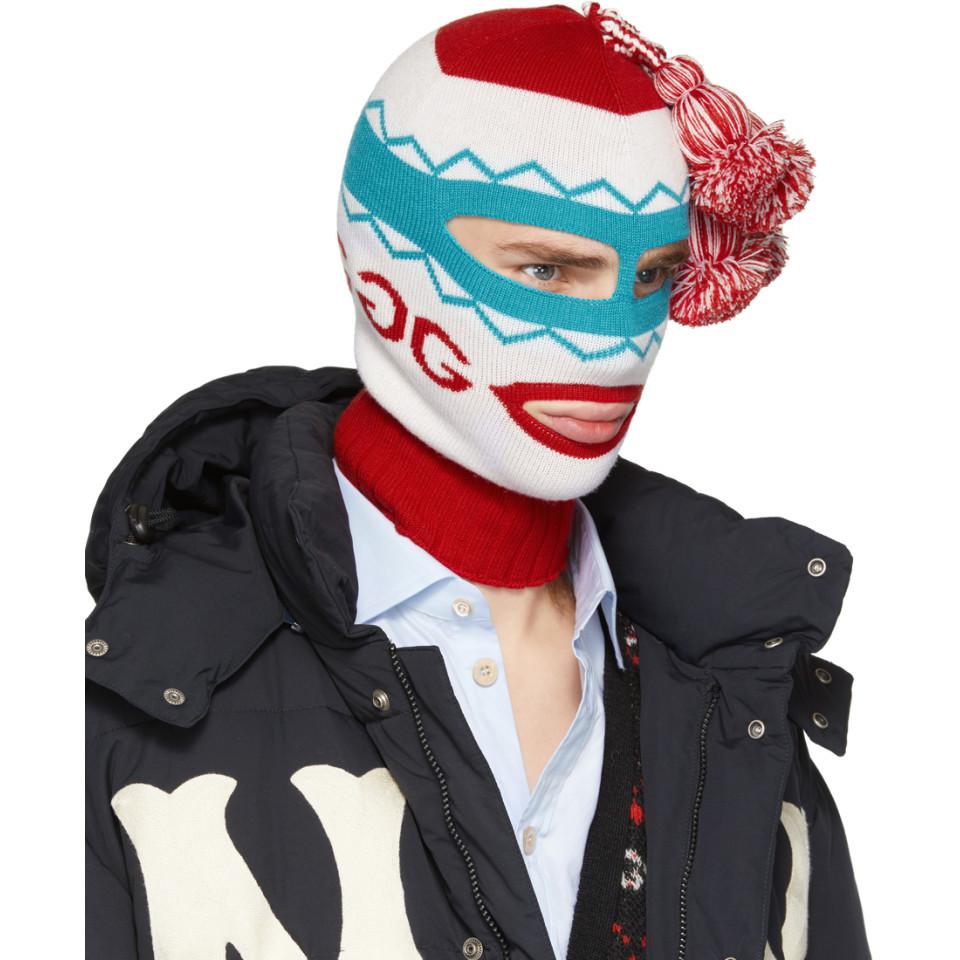 Gucci Wool White And Red Peru Pom Pom Balaclava for Men | Lyst