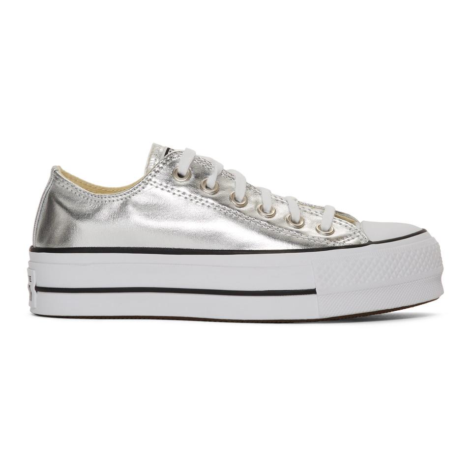 Converse Canvas Silver Chuck Taylor All Star Lift Sneakers in Metallic ...