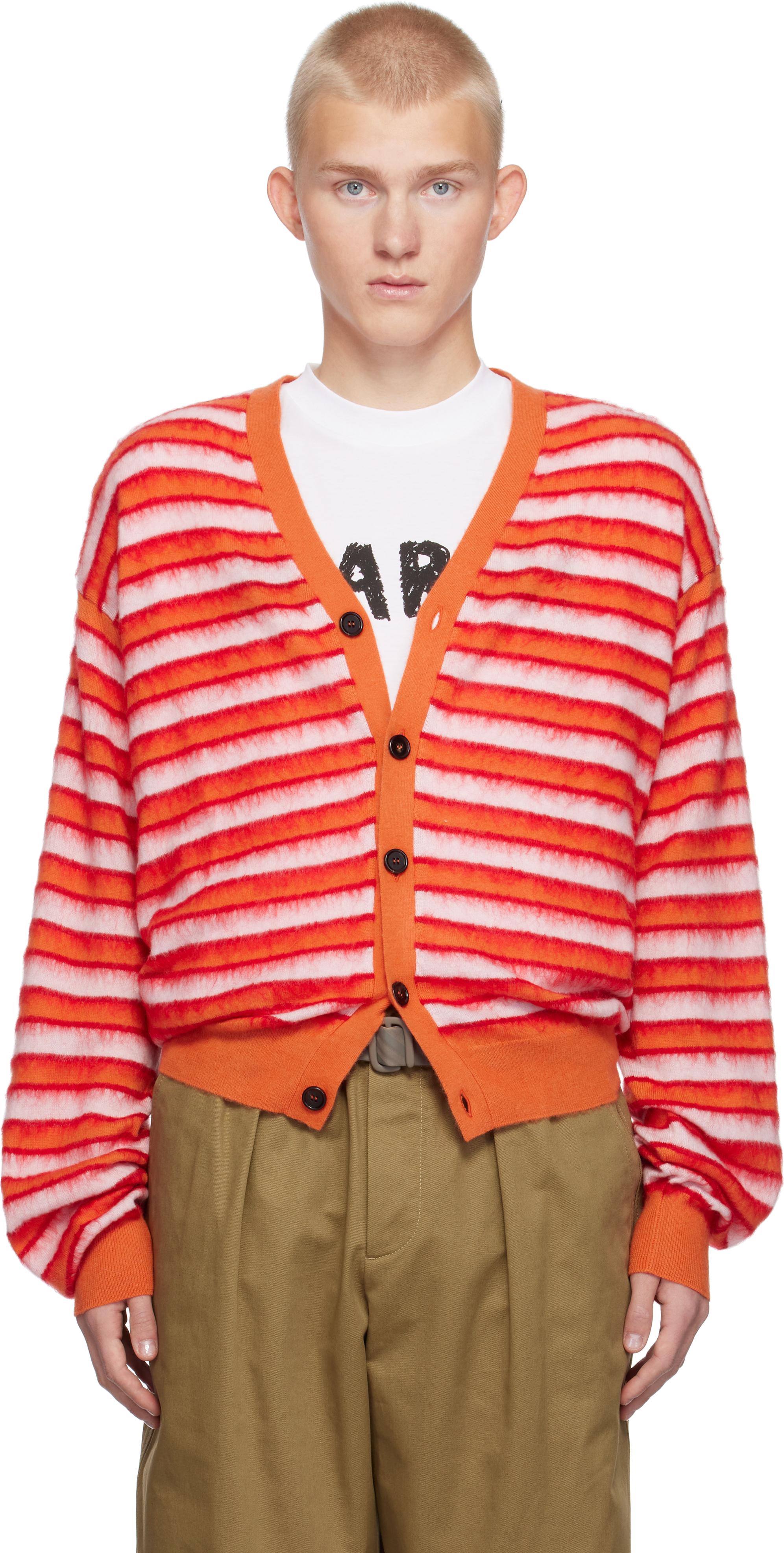 Marni メンズ レッド マルチカラー ウール モヘア ボーダー 