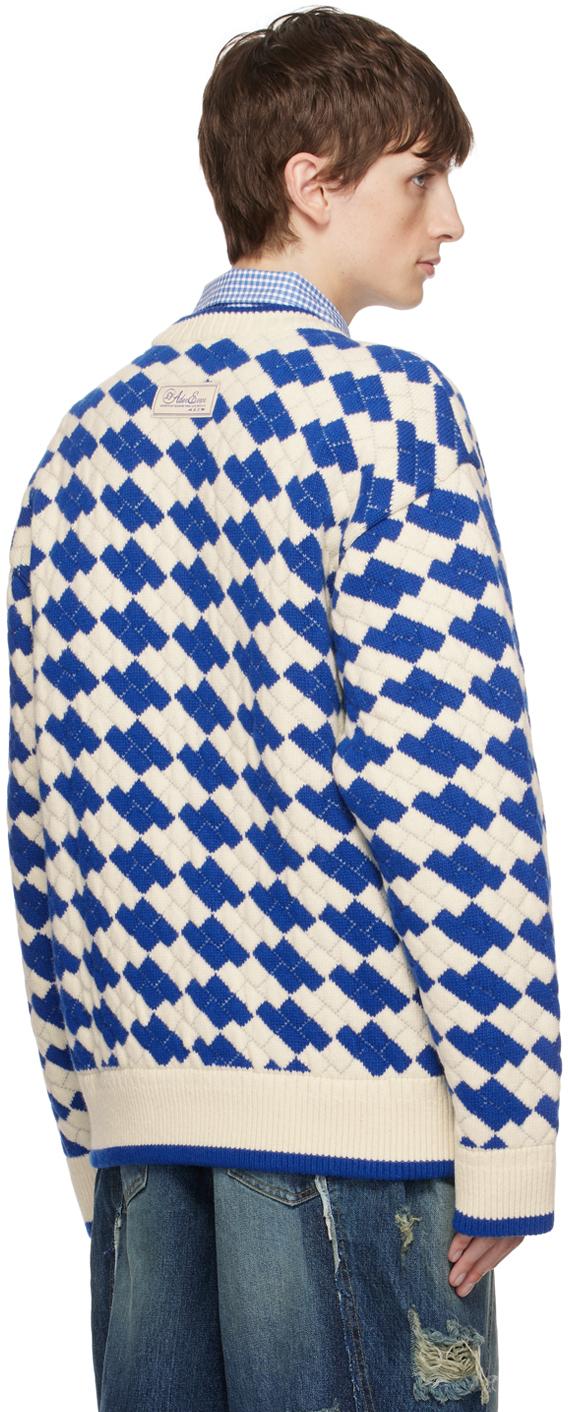 【 ADERERROR 】★Tenit sweatshirt Adererror White & Blue Tenit Sweater for Men | Lyst