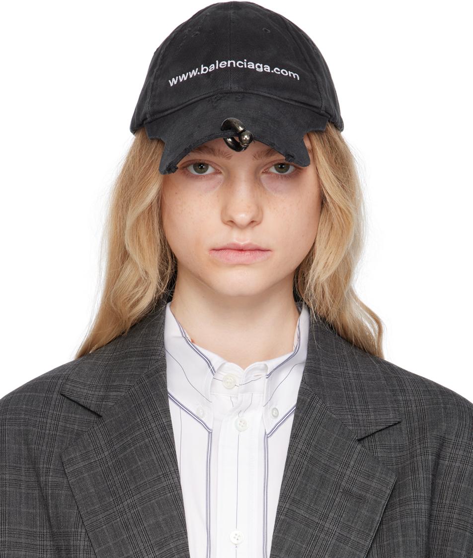 Balenciaga Front Piercing Bal.Com Baseball Cap in Black Balenciaga Front Piercing Bal.Com Baseball Cap in Black