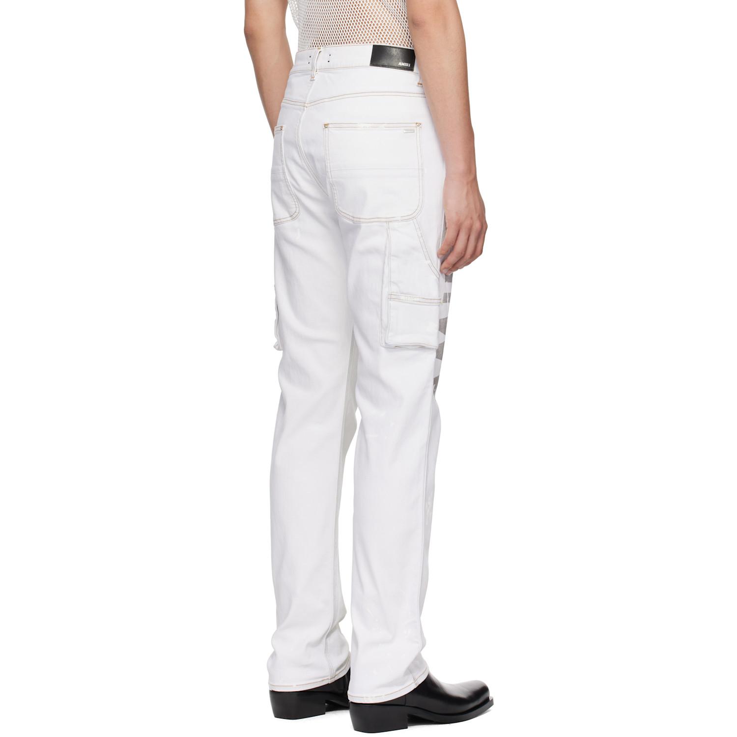 Amiri Army Logo Painted Slim Workman Jeans in White for Men | Lyst UK