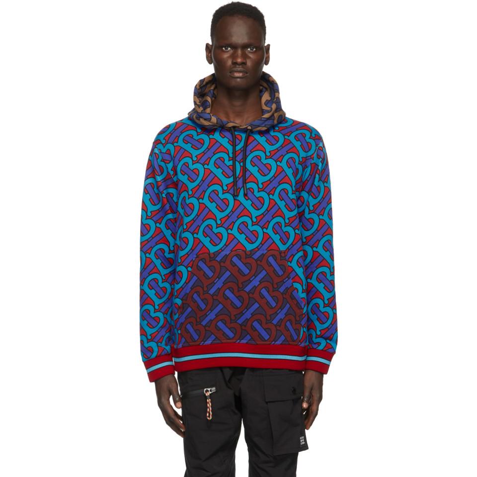 Burberry Blue And Red Manslow Hoodie for Men - Lyst
