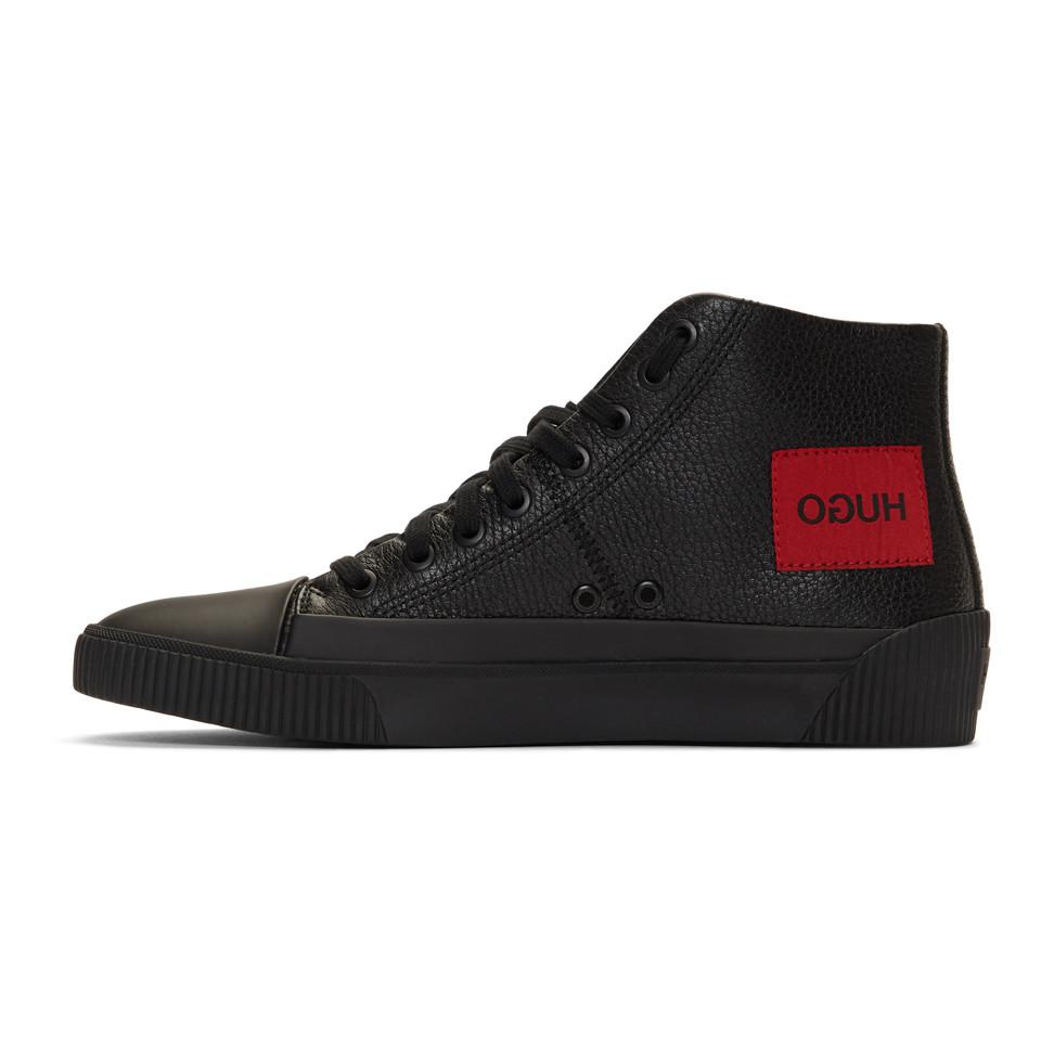HUGO Leather Black Zero Hito High-top Sneakers for Men | Lyst