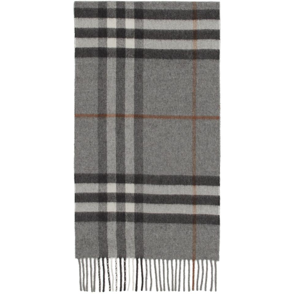 Burberry Grey Cashmere Classic Check Scarf in Gray for Men - Lyst