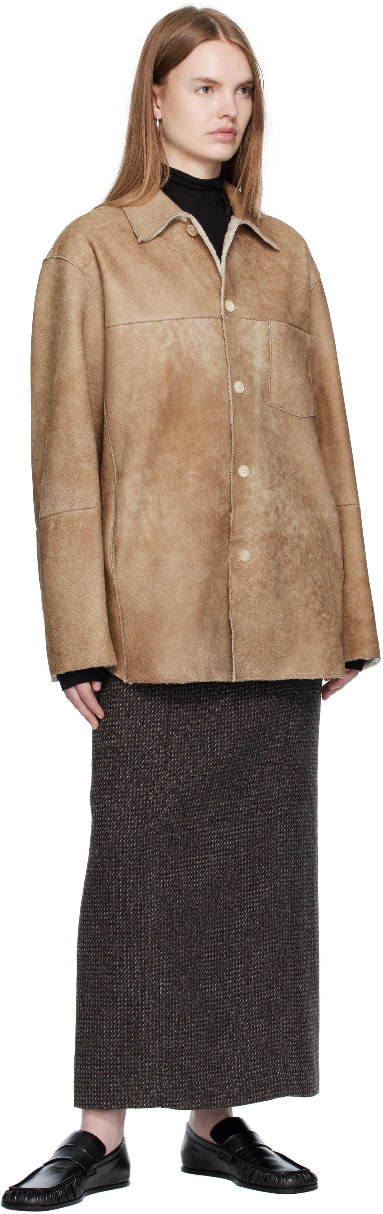 AURALEE Merino Mouton Shearling Shirt Jacket in Natural | Lyst