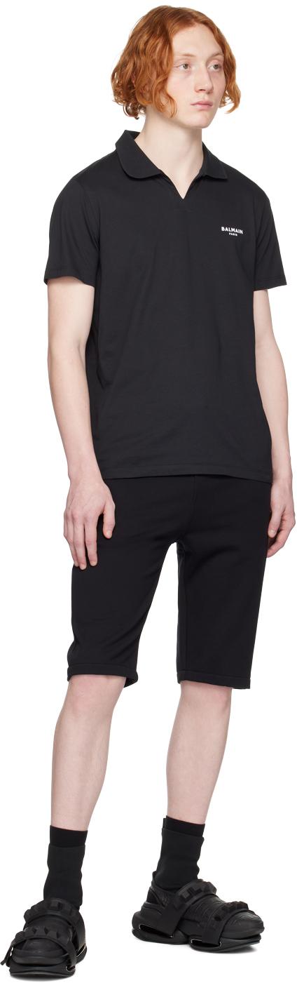 Balmain メンズ ブラック フロックロゴ ポロシャツ Tシャツ