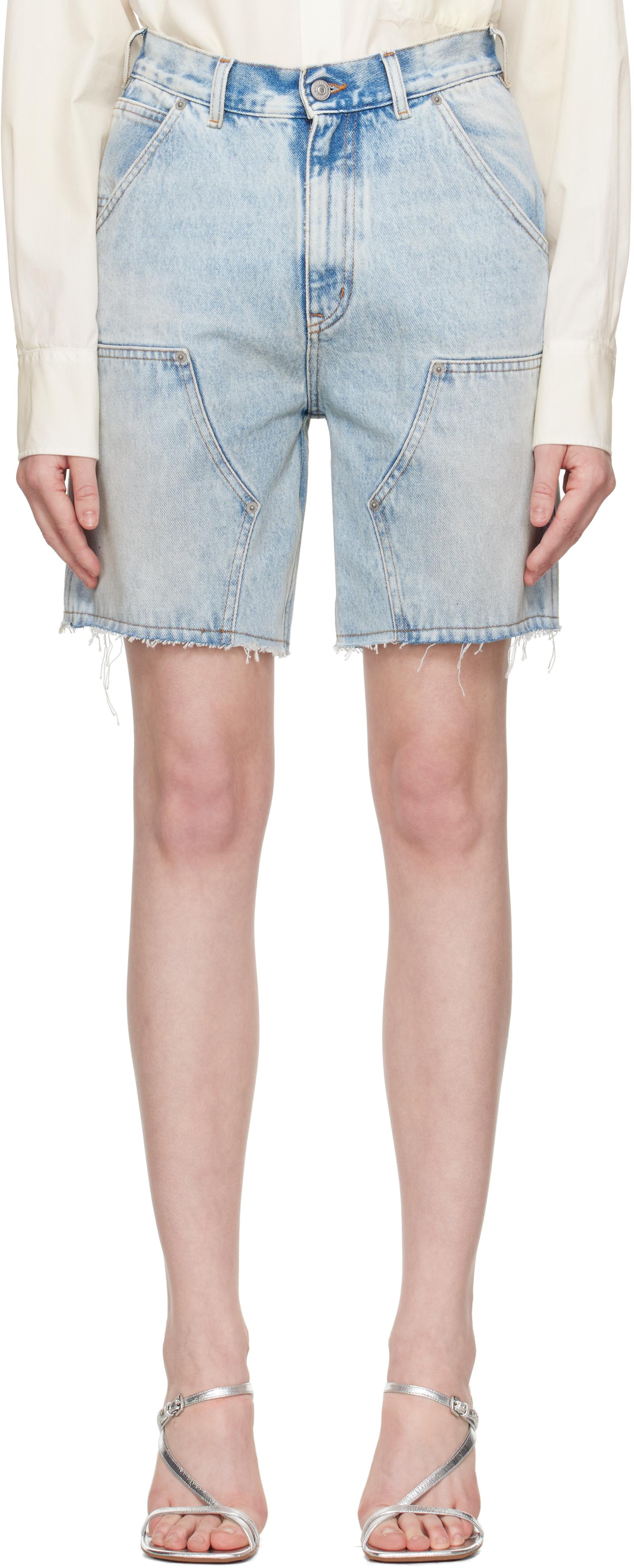 パンツ Mm6 By Maison Margiela Used-Effect Cotton Denim Shorts With MM6 Maison Margiela Distressed Denim Shorts | White | FARFETCH