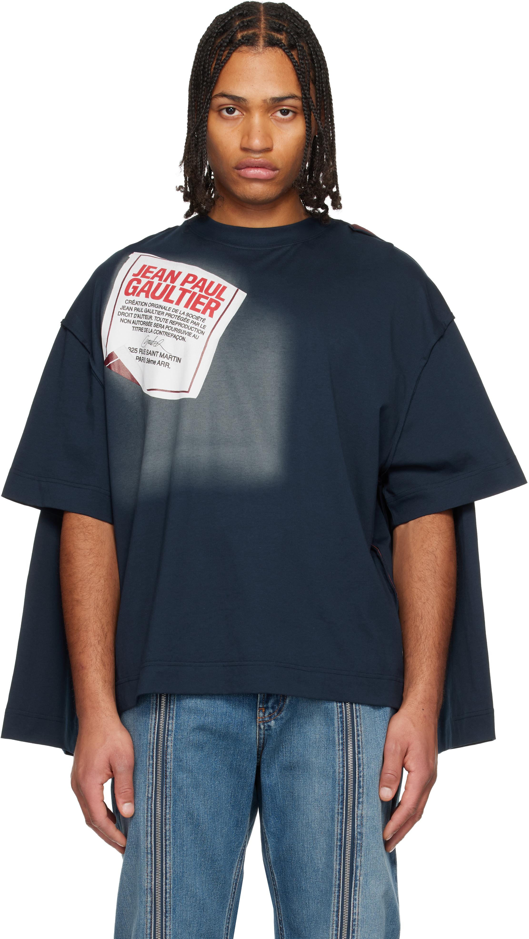 希少 Jean Paul GAULTIER LA design Tシャツ Jean Paul Gaultier 'The Gaultier Label' Double T-Shirt in Blue for
