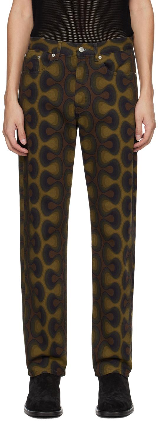 Dries Van Noten メンズ ブラック カーキ ストレートジーンズ ジーンズ