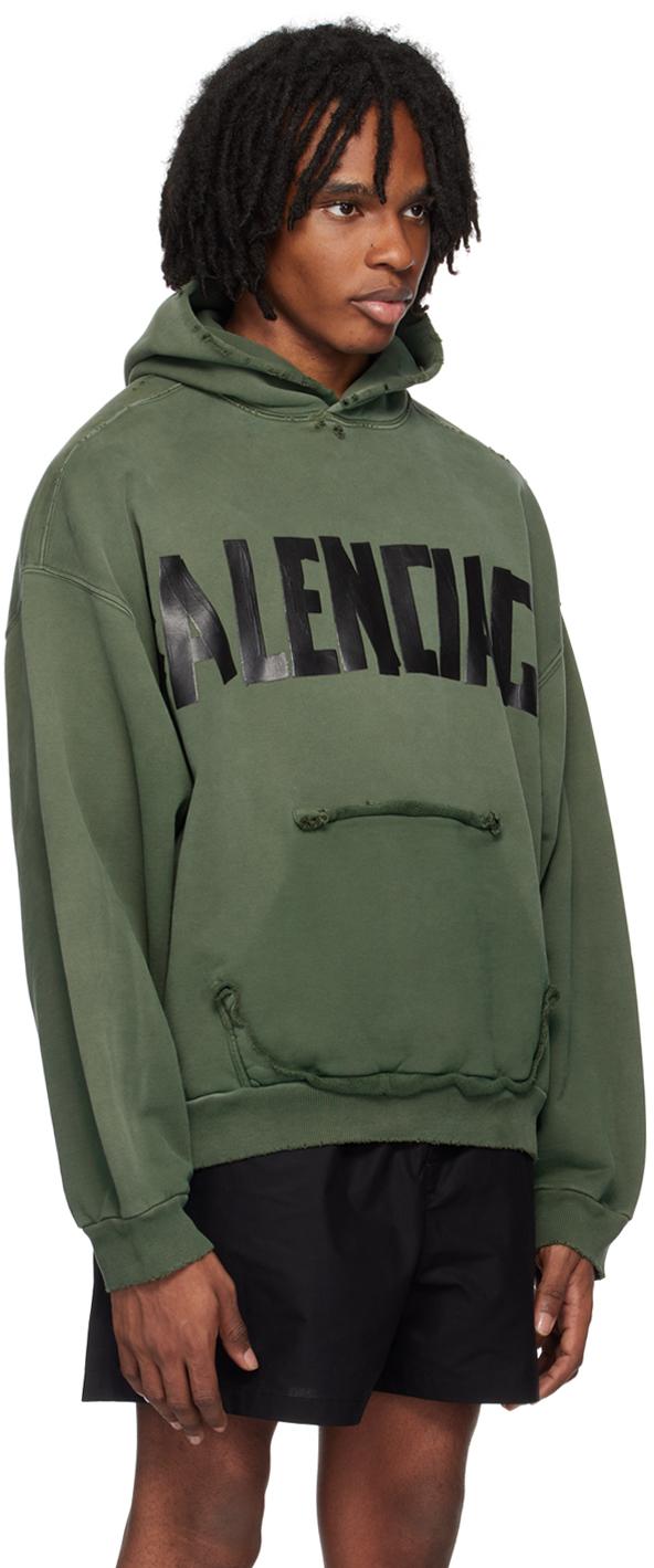 人気！【Balenciaga】グリーン Tape Type Ripped Pocketフーディ Balenciaga Tape Type Ripped Pocket Hoodie in Green for Men