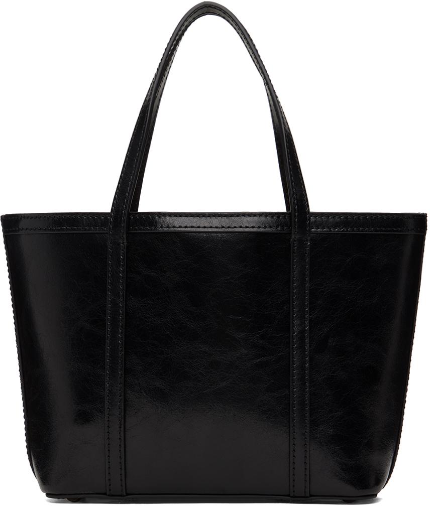 Plain black leather tote deals