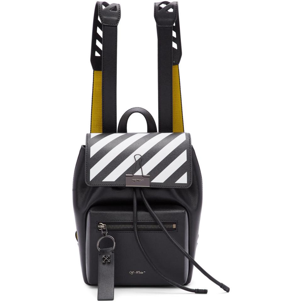 Off-White c/o Virgil Abloh Leather Black And Yellow Diag Backpack | Lyst