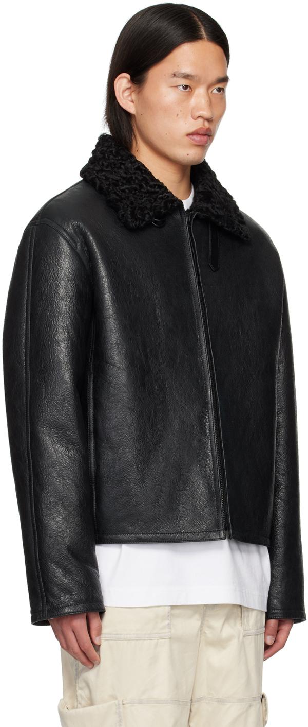 Acne Studios メンズ ブラック ジッパー シアリングジャケット Acne Studios メンズ ブラック ジッパー シアリングジャケット