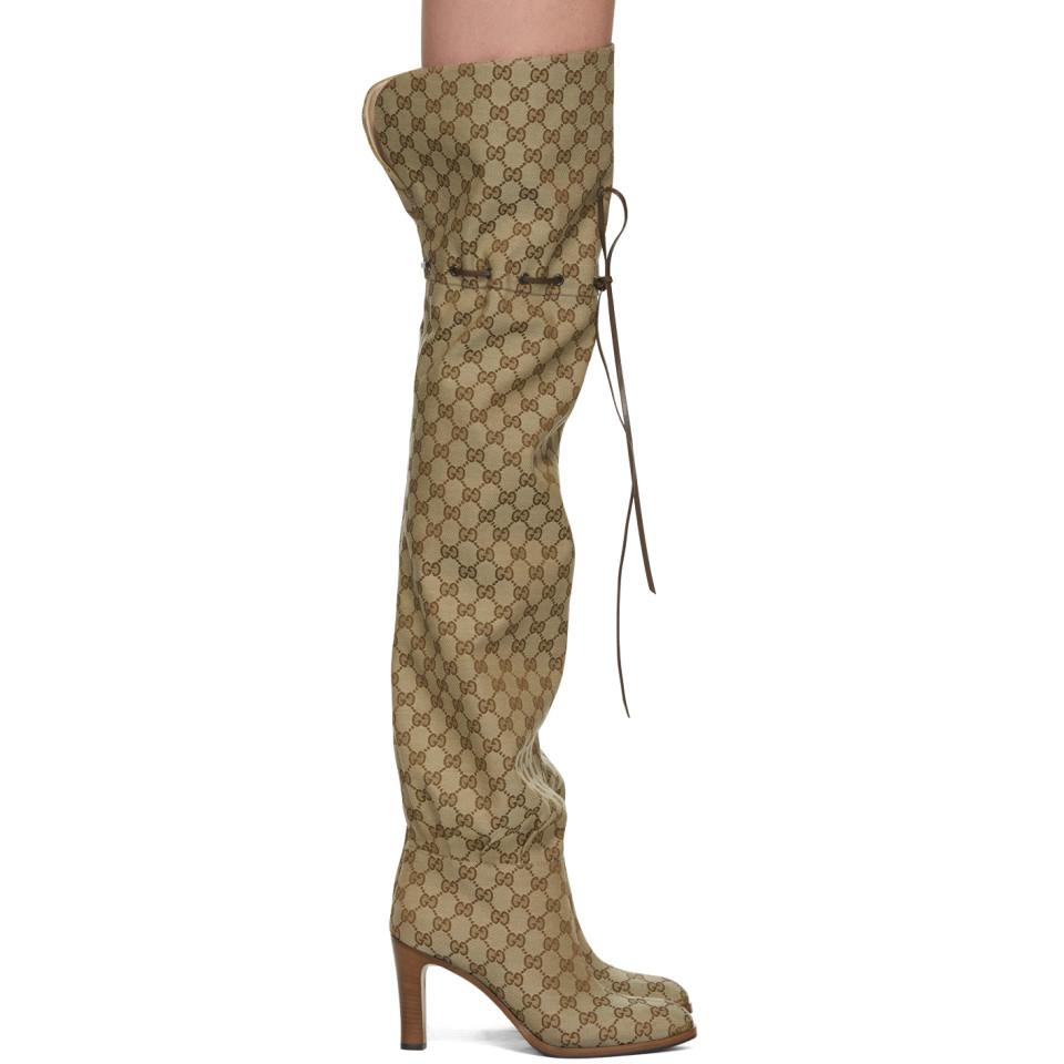 Gucci Beige GG Lisa Over-the-knee Boots in Natural | Lyst