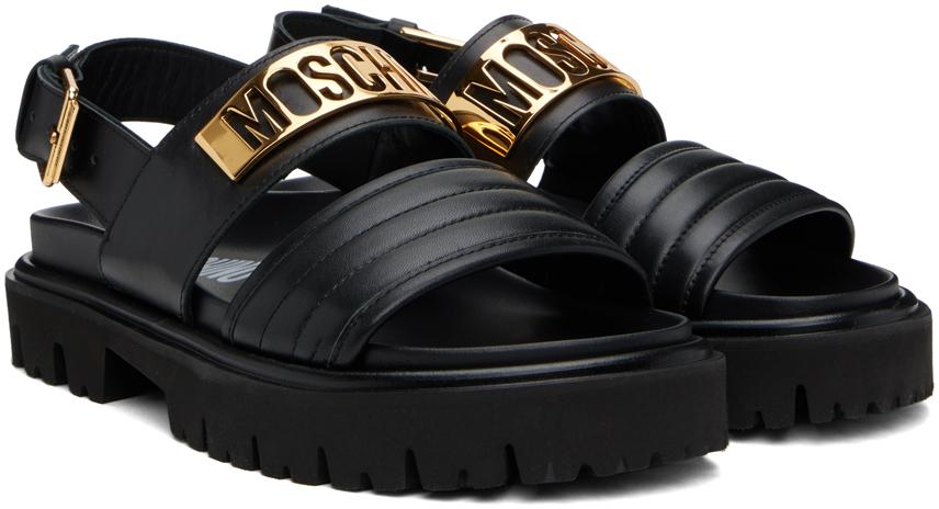 MOSCHINO レザーサンダル Moschino ラインストーン レザーサンダル | ブラック | FARFETCH JP