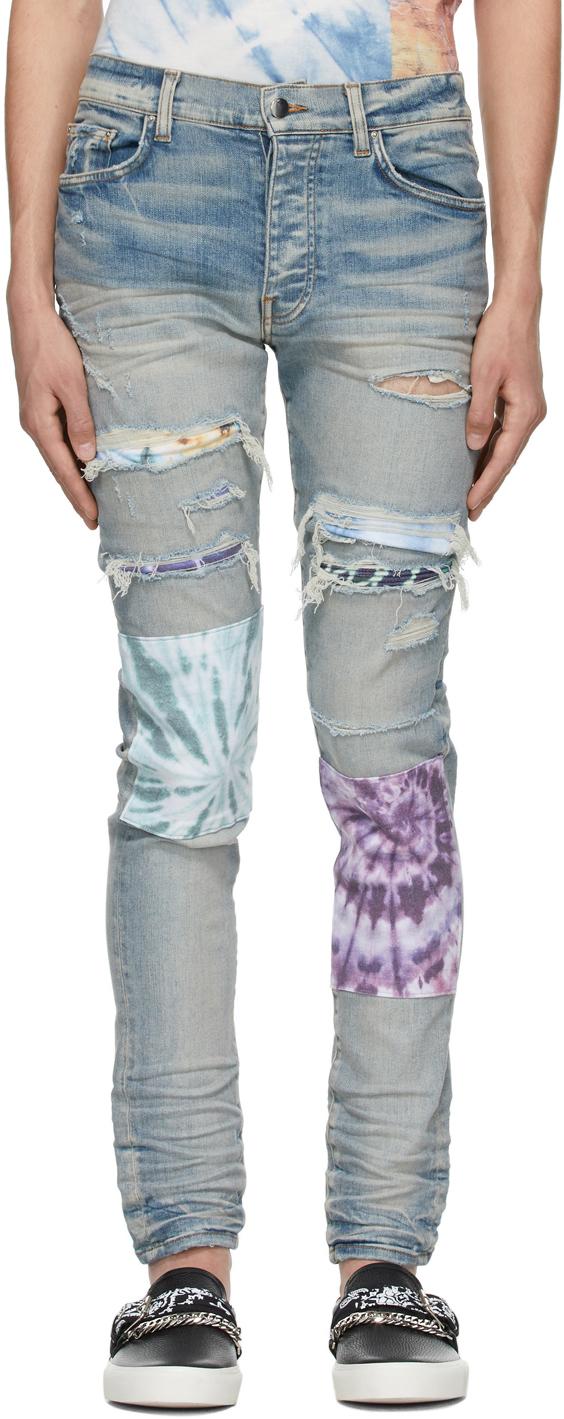 Amiri Blue Tie-dye Art Patch Jeans for Men | Lyst