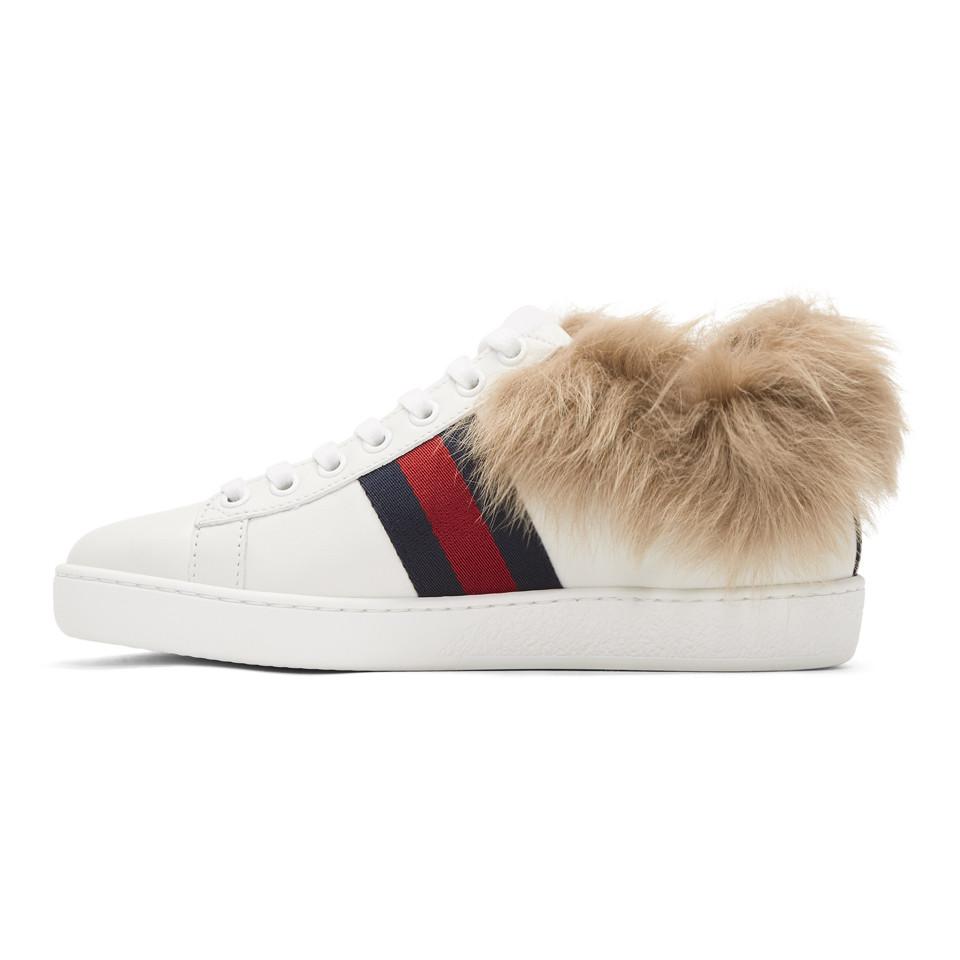 Gucci White New Ace Fur Sneakers | Lyst