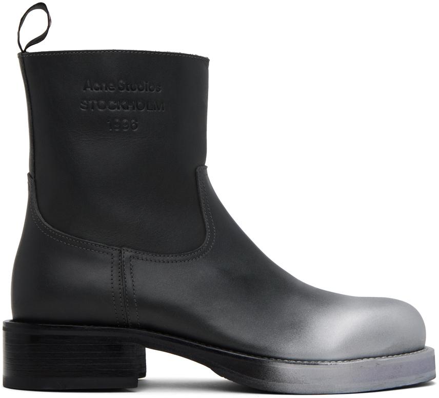 メンズ Acne Studios グレー スプレー レザー ブーツ ブラック メンズ Acne Studios グレー スプレー レザー ブーツ ブラック