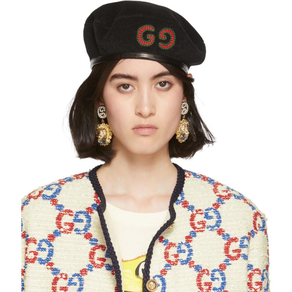 Gucci Black Wool GG Patch Beret | Lyst