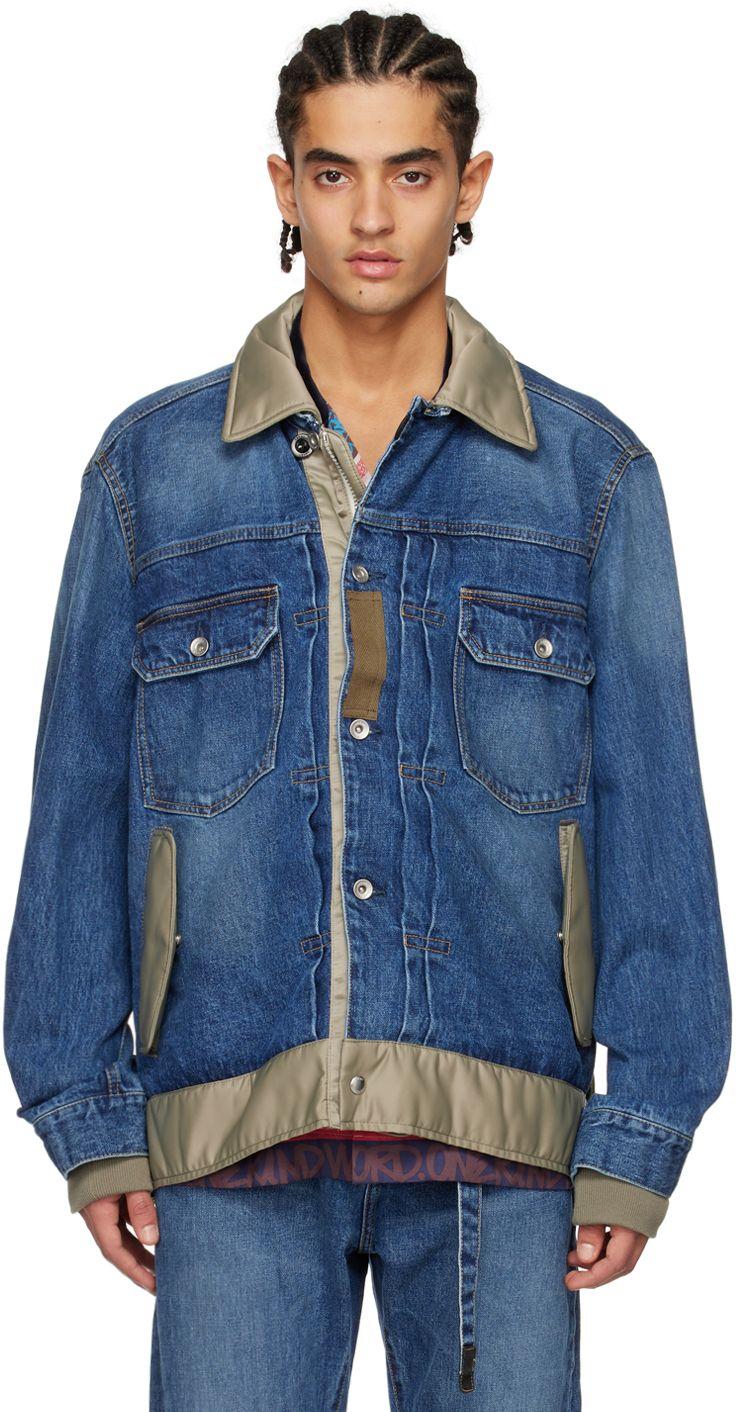 Sacai Blue Paneled Denim Jacket for Men | Lyst