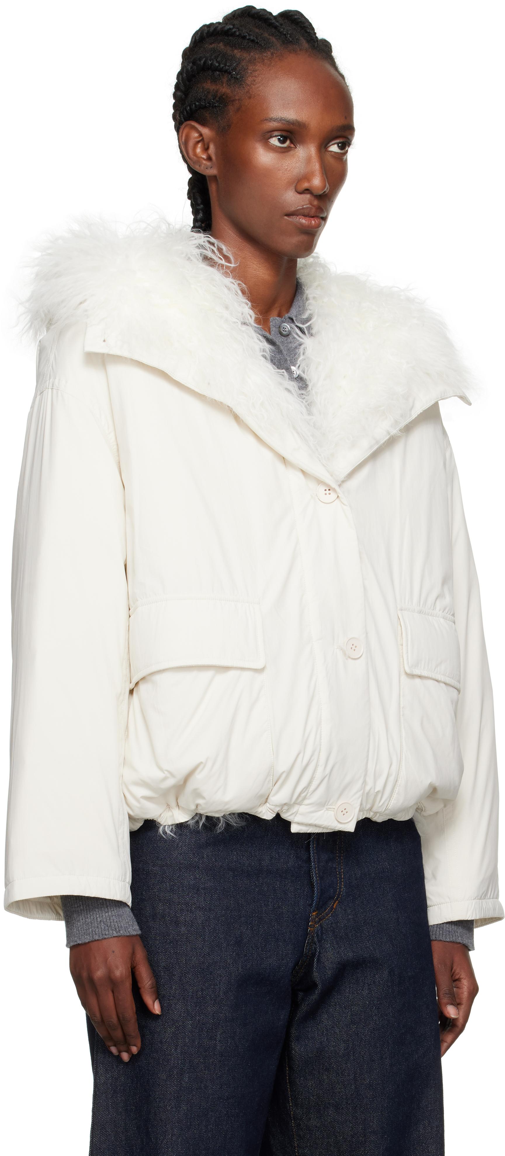 YVES SALOMON パープル ファーショートコート