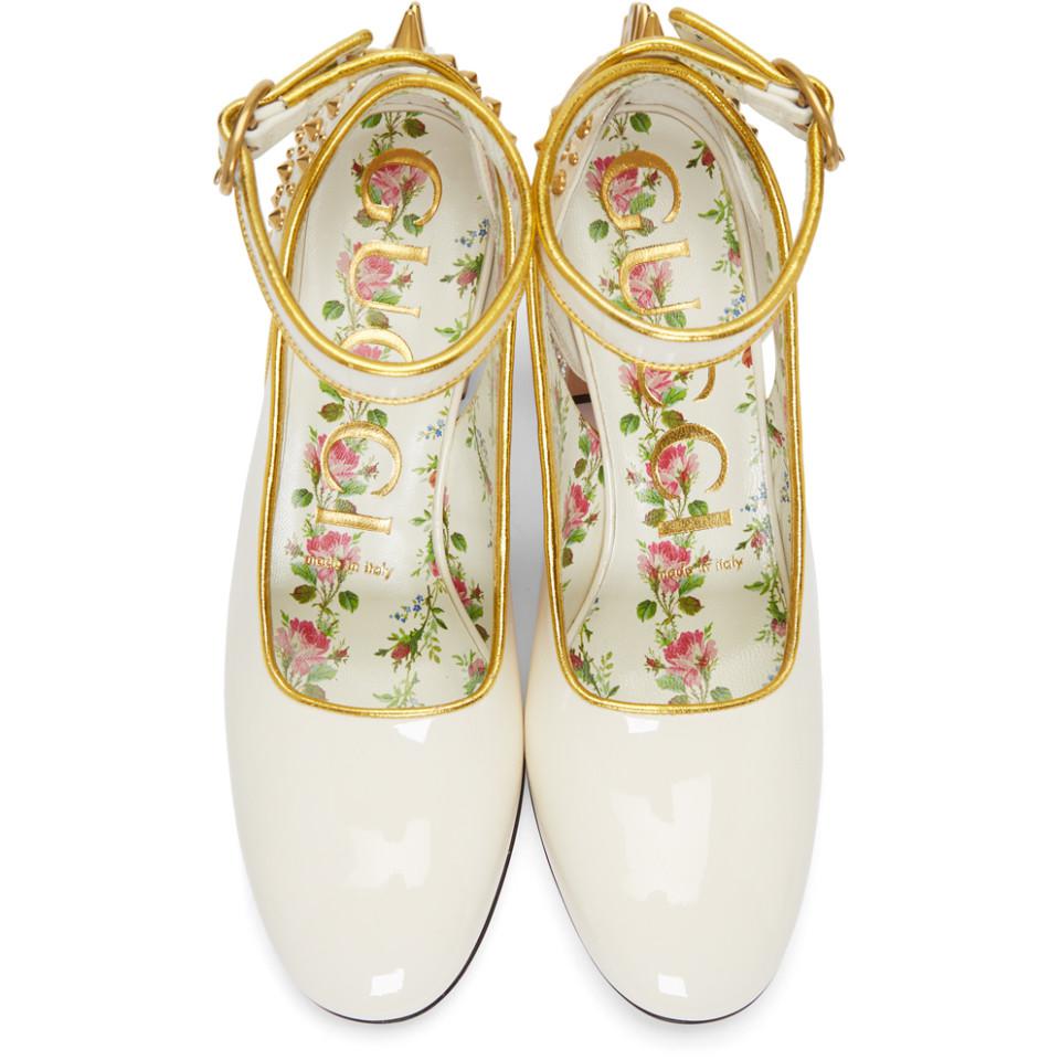 Gucci Leather White Patent Casper Mary Jane Heels - Lyst