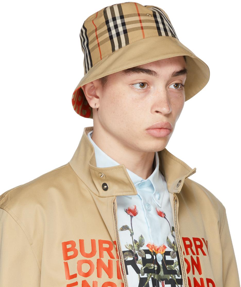 Chapeau beige réversible à logo Coton Burberry pour homme en coloris Neutre  - Lyst