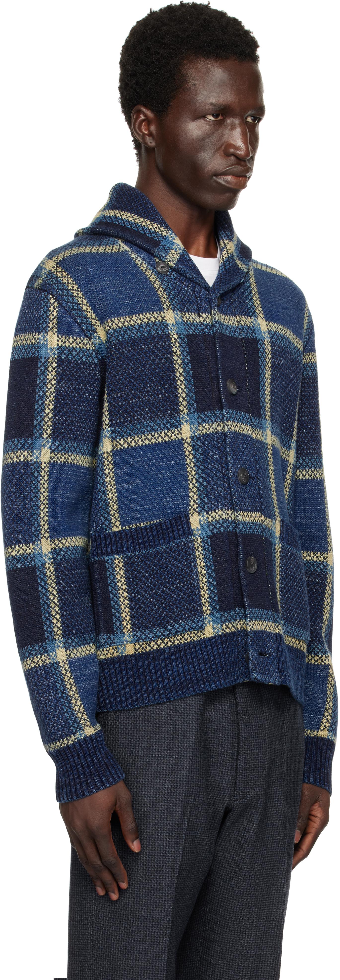 RRL Plaid Cardigan in Blue for Men Lyst UK