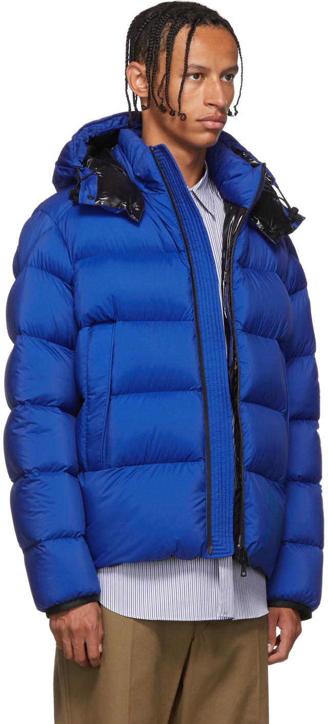 Moncler Quilted Down Coat in Blue for Men | Lyst