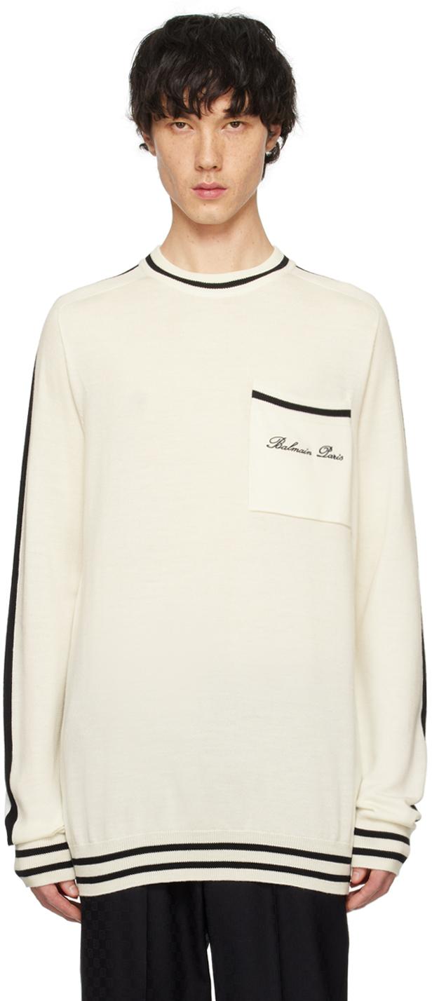 Balmain メンズ ナチュラル オフホワイト シグネチャロゴ セーター 