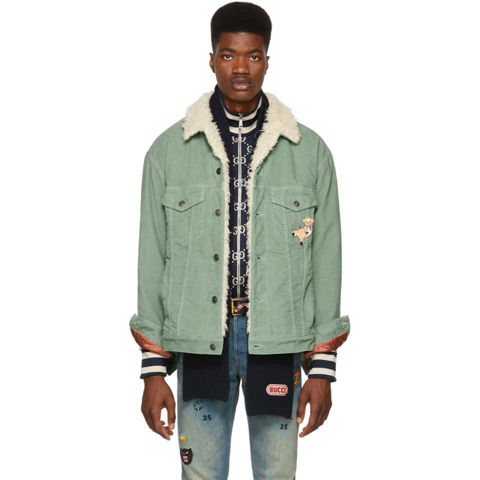Gucci Green Corduroy Sherpa Jacket in Blue for Men | Lyst