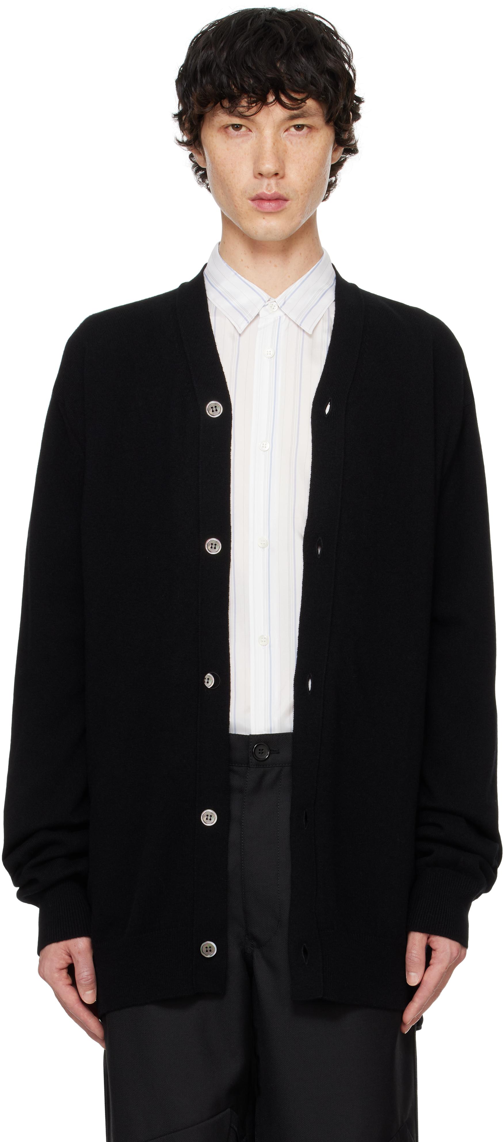 Comme des Garçons メンズ ブラック ウール 12ゲージ カーディガン 