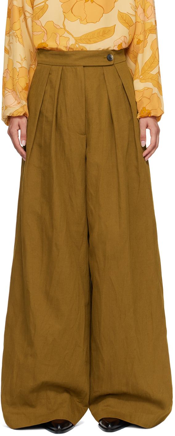 Dries Van Noten レディース ブラウン タックパンツ パンツ 