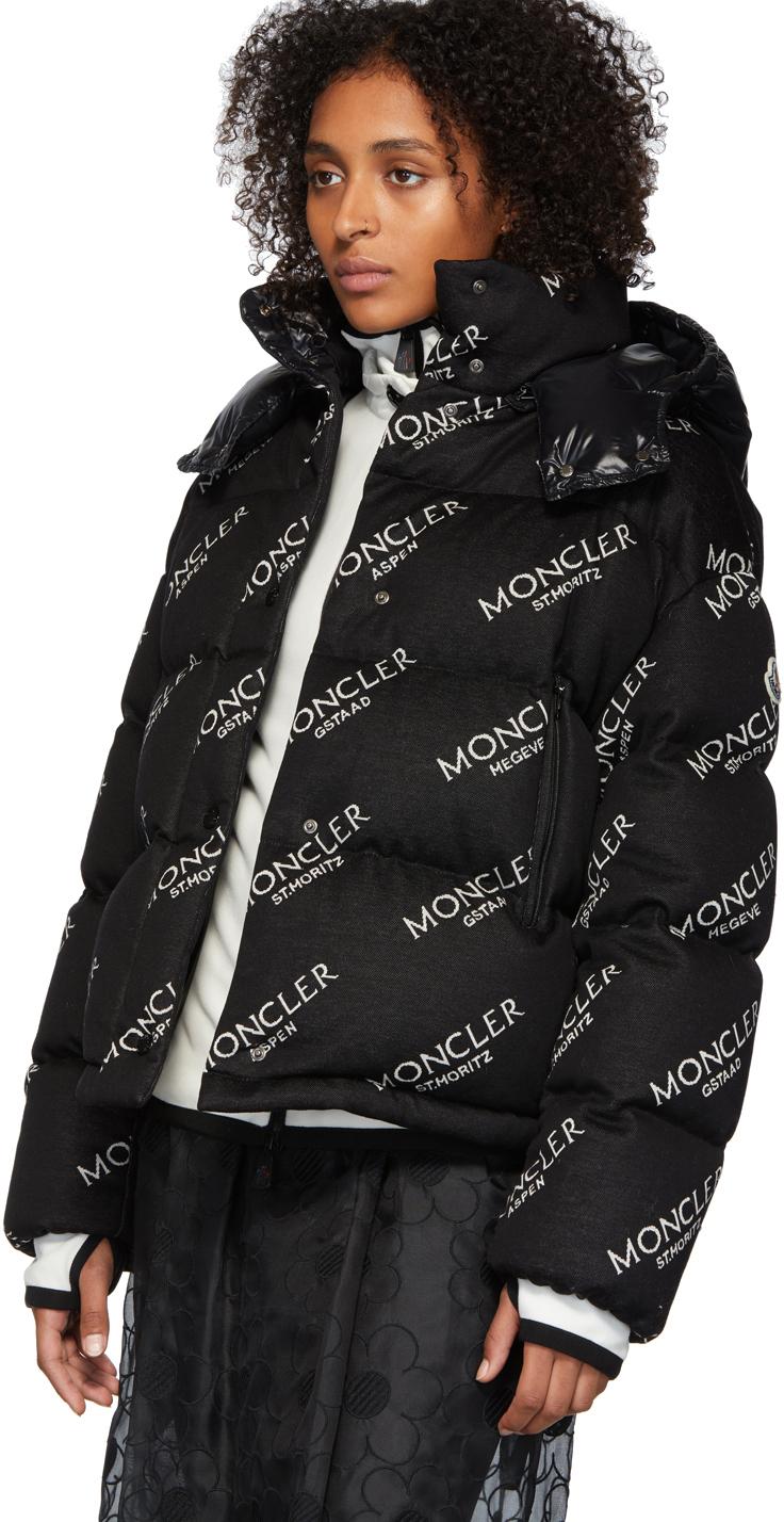 Moncler Cotton Caille Logo Down Jacket in Black | Lyst
