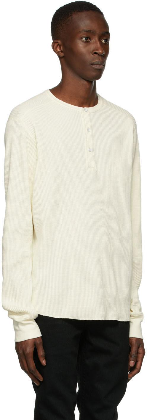 Rag & Bone Devon Cotton Waffle Henley Classic Fit Shirt in White 