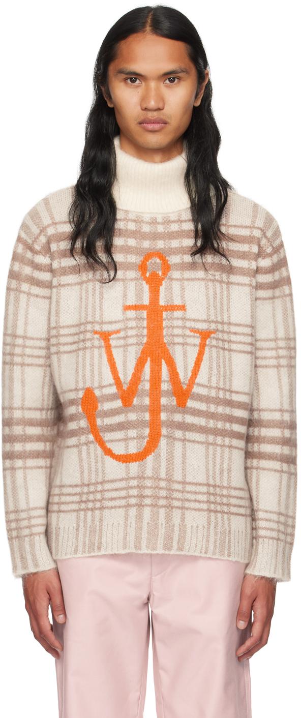 JW Anderson メンズ オレンジ オフホワイト&ブラウン チェック 
