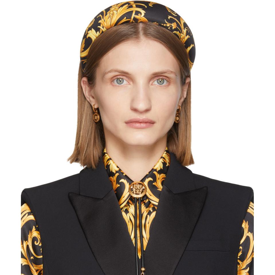 Versace Black And Yellow Silk Barocco Headband | Lyst