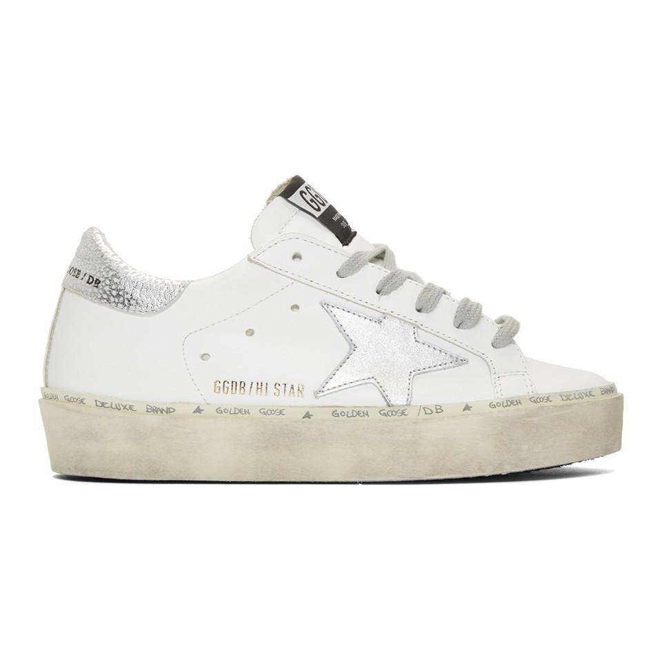 Golden Goose White And Silver Hi-star Sneakers | Lyst