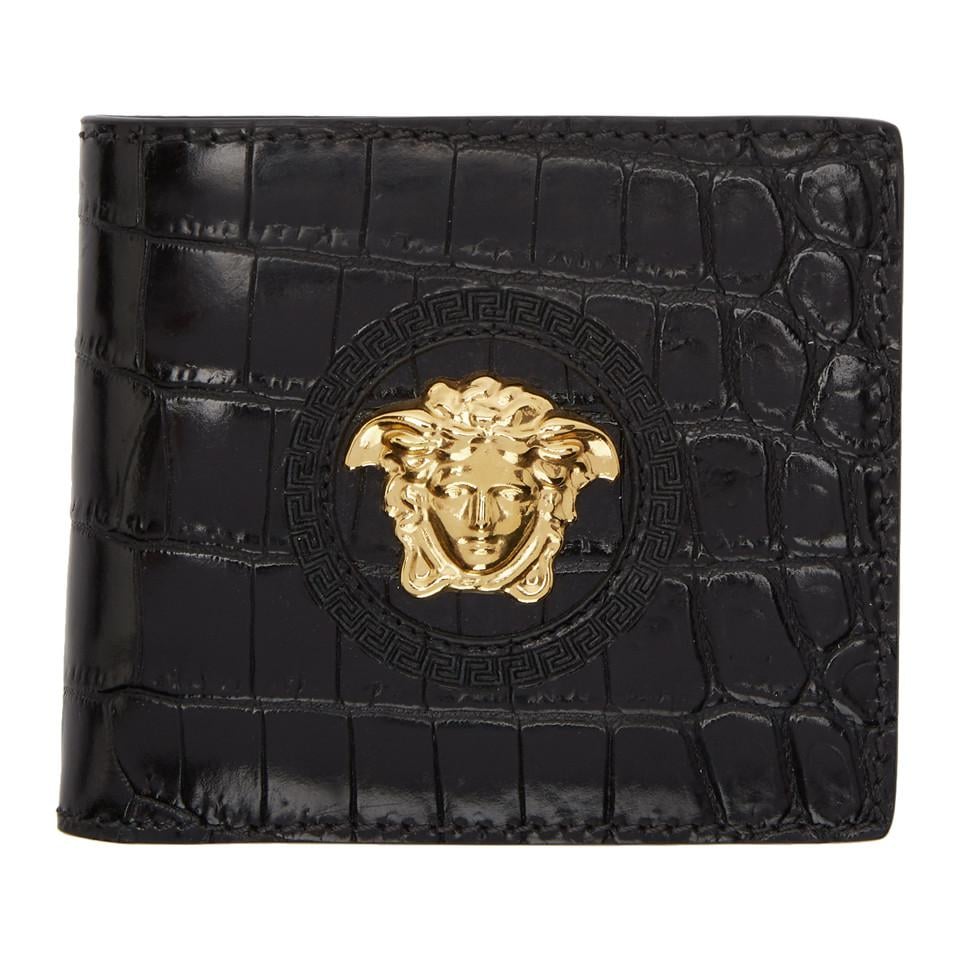 Versace Leather Black Croc Medusa Wallet for Men - Lyst