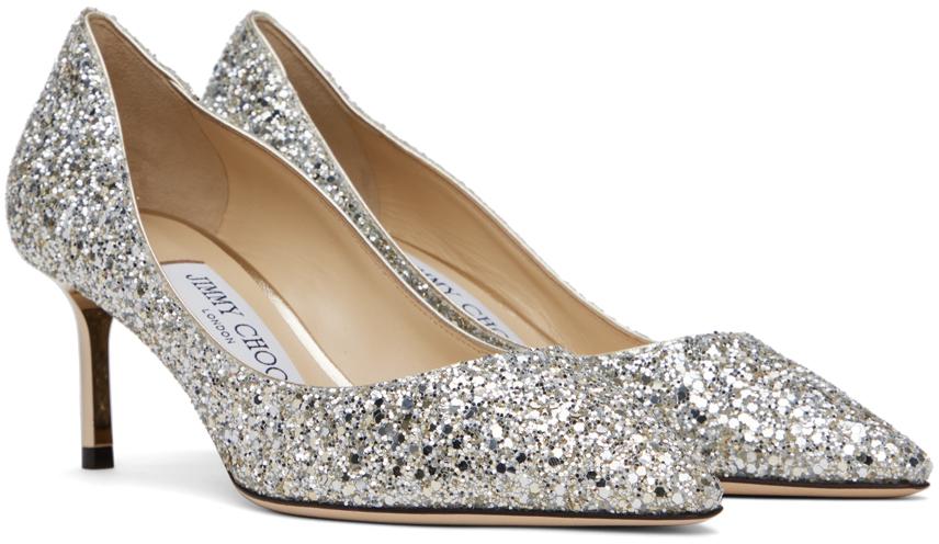 最終価格ジミーチュウ　グリッター　ヒール6cm ROMY60 Platinum Ice Dusty Glitter Pointy Toe Pumps | Romy 60