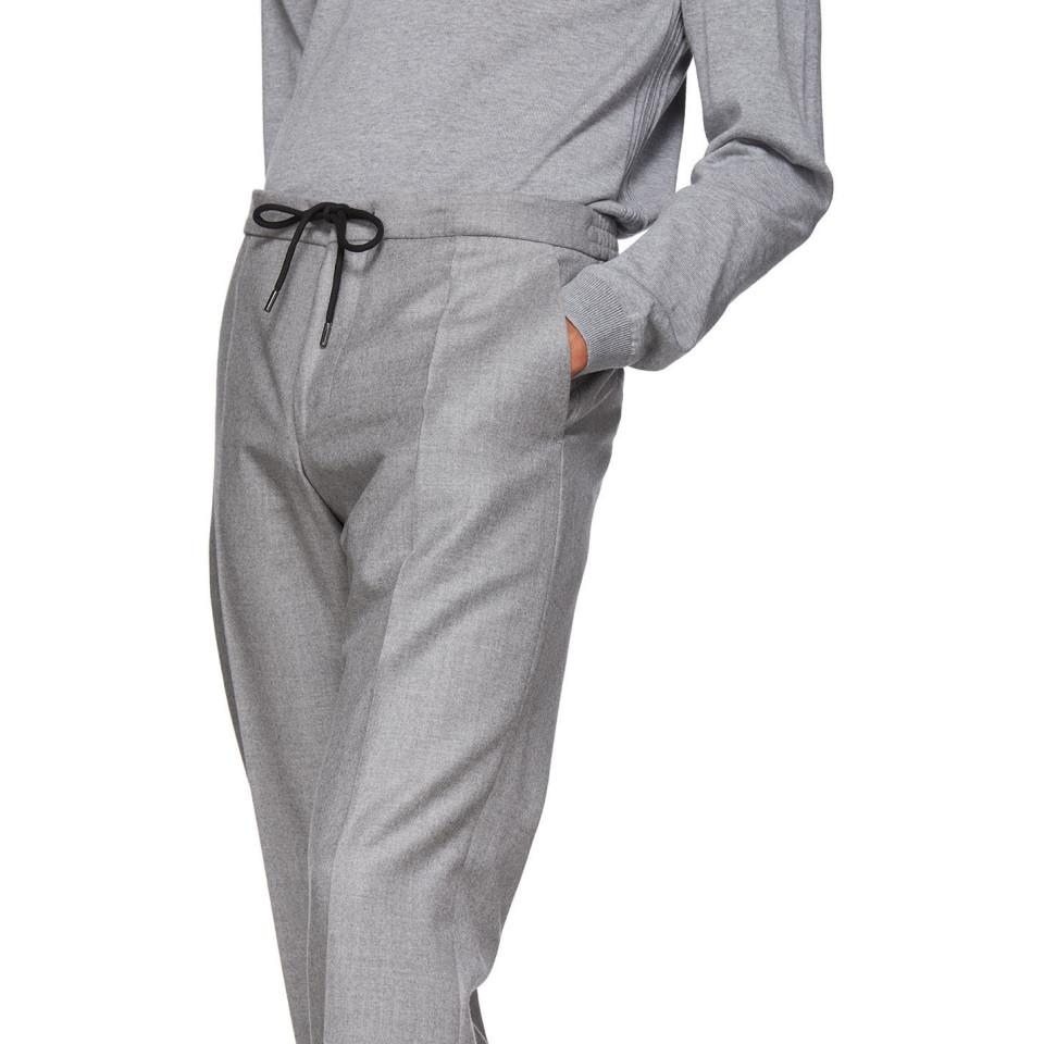 BOSS by Hugo Boss Wool Men's Slimfit Flannel Drawstring Pants in Grey