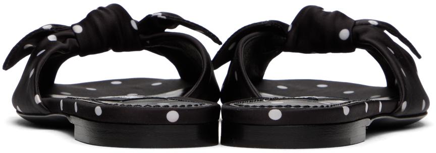 【Dolce&Gabbana】ブラック サテン プリント フラットサンダル Satin sandals with gemstone embellishment in Black for Women
