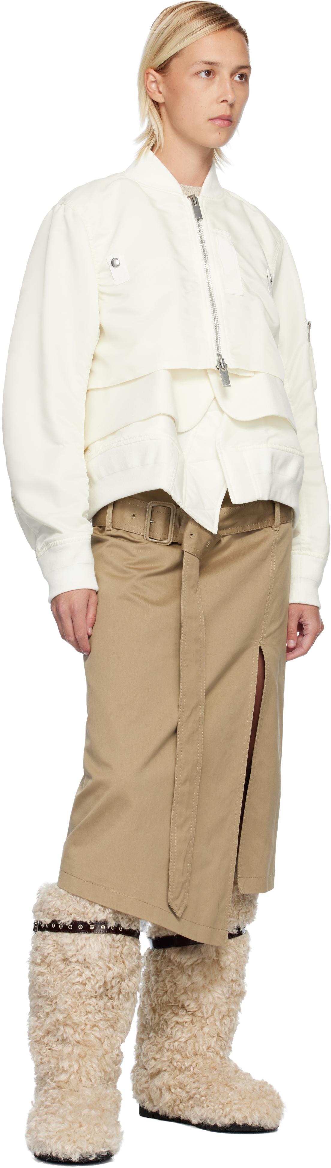 Sacai Off- Nylon Twill & Wool Melton Blouson Jacket in White