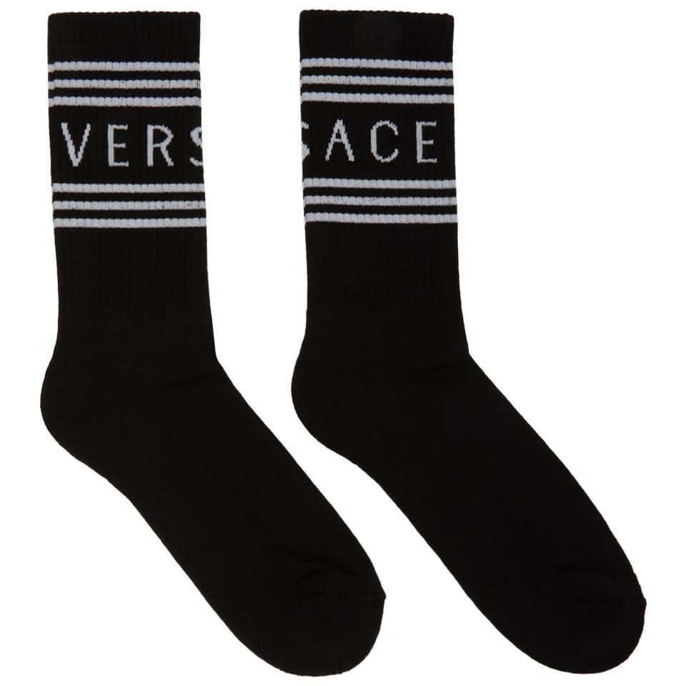 Versace Cotton Black Logo Socks Lyst